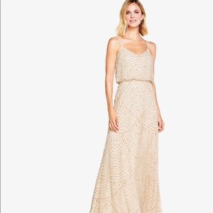 Adrianna Papell Champagne Gold deco beaded dress Size 12